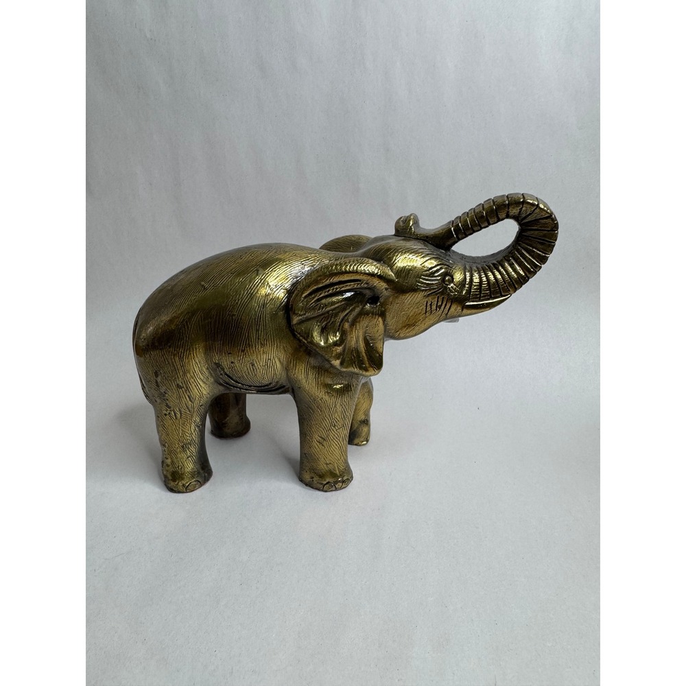 Vintage Brass Elephant Figurine Trunk Up Good Luck Charm Heavy